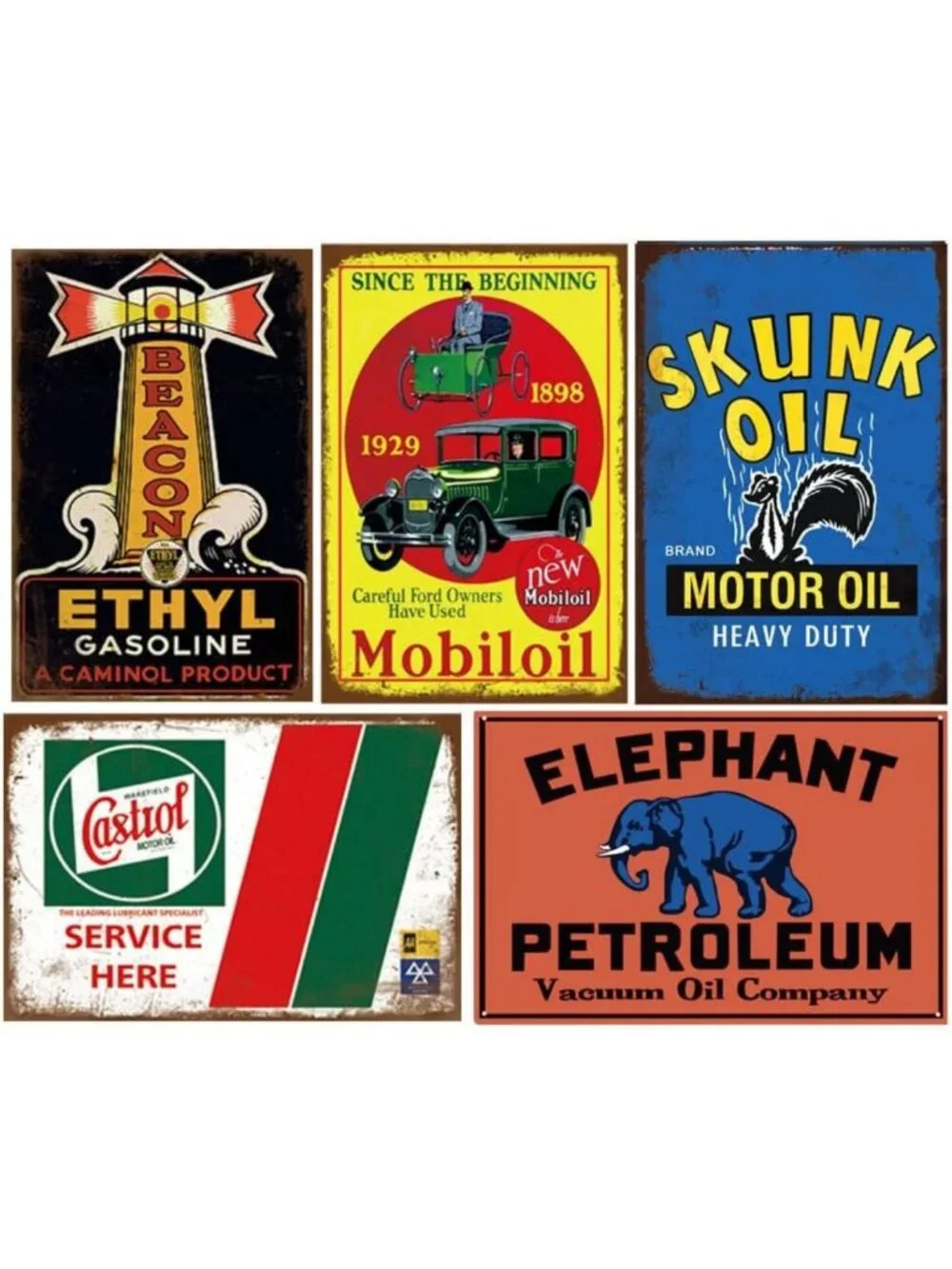 Vintage Metal Signs Set of 26 | Retro Gas & Oil Decor for Home, Bar, Garage, Man